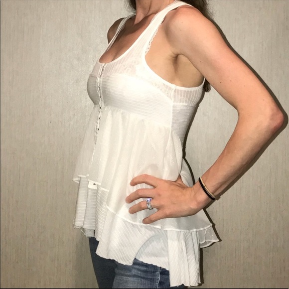 Free People GREY Peplum Tiered Shimmer Ruffle Top - Picture 2 of 8
